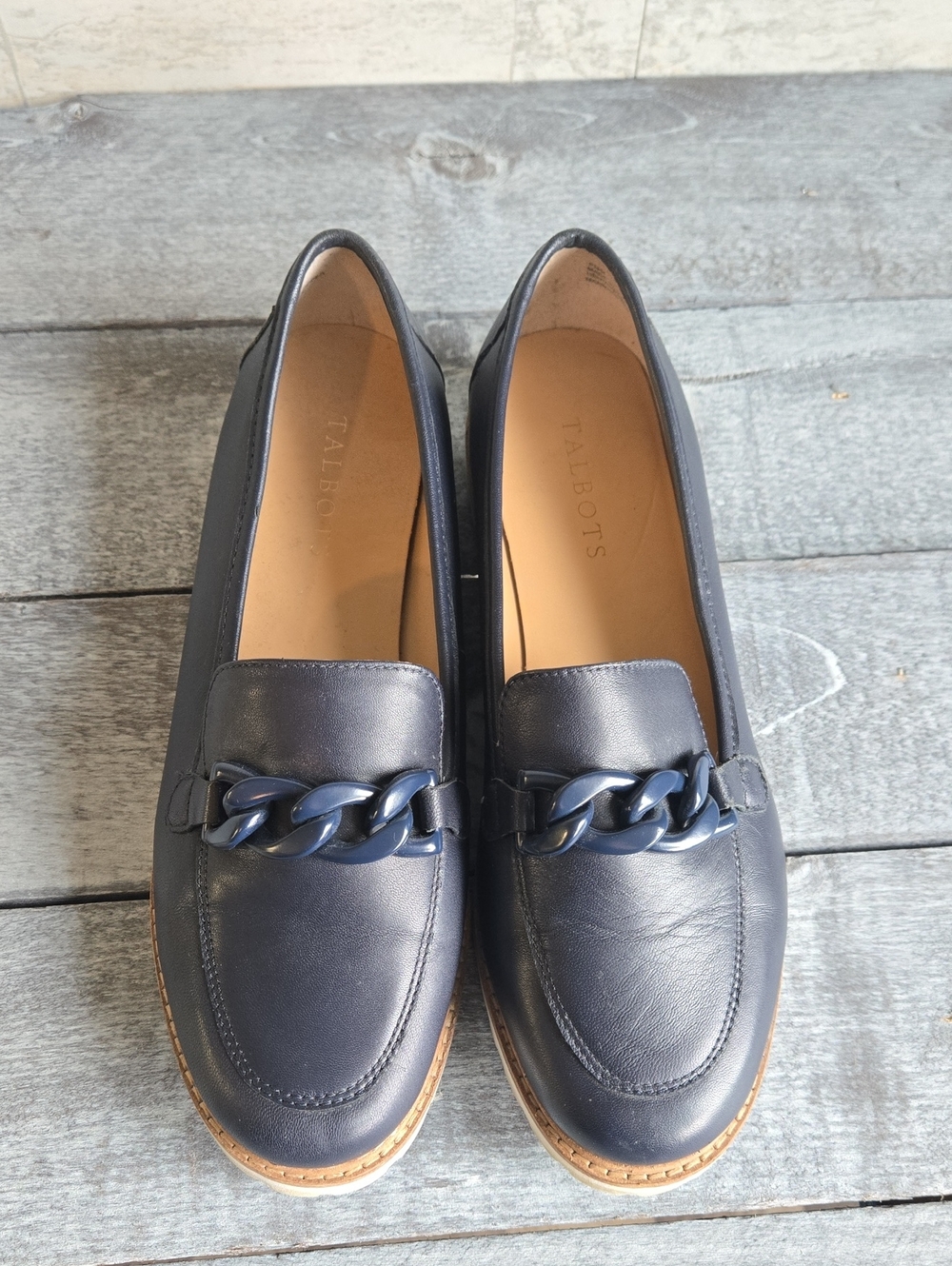 Talbots Laura Chain Link Leather Loafers NAVY - Picture 2 of 9